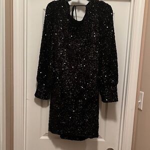 NWT Black Sequin Long Sleeve Party Dress